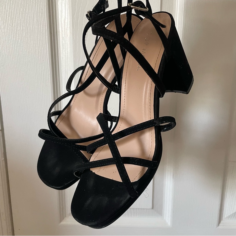 Black Strappy Block Heel Sandals - Women
